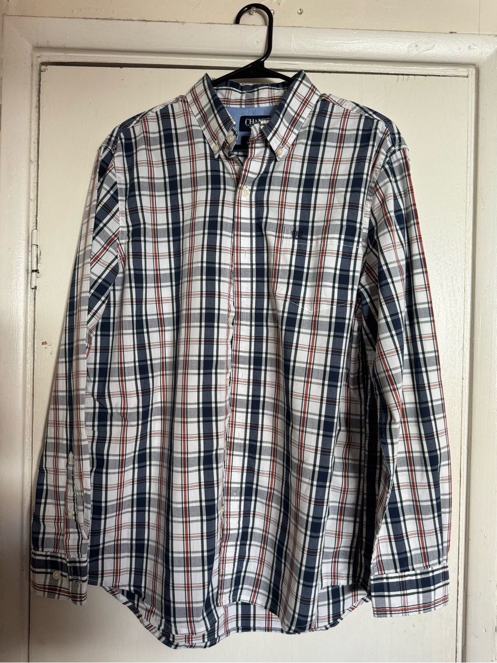 Champs Men's Navy, White & Red Plaid Button-Down Shirt